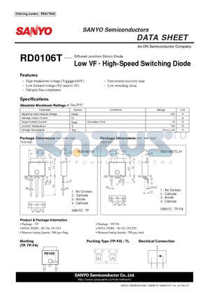 RD0106T-TL-H datasheet - Diffused Junction Silicon Diode Low VF . High-Speed Switching Diode