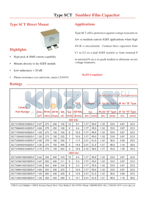 SCT105K601A3B25-F datasheet - Snubber Film Capacitor