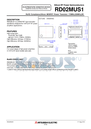 RD02MUS1 datasheet - RoHS Compliance,Silicon MOSFET Power Transistor 175MHz,520MHz,2W