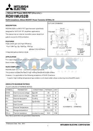 RD01MUS2B datasheet - RoHS Compliance, Silicon MOSFET Power Transistor 527MHz,1W