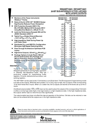 SN54ABT16841 datasheet - 20-BIT BUS-INTERFACE D-TYPE LATCHES WITH 3-STATE OUTPUTS