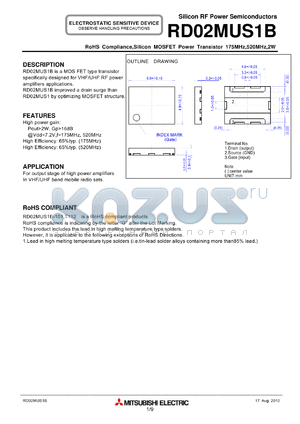 RD02MUS1B_10 datasheet - RoHS Compliance,Silicon MOSFET Power Transistor 175MHz,520MHz,2W