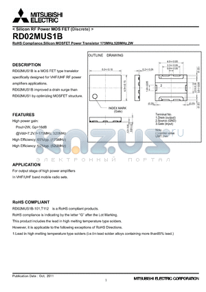 RD02MUS1B_11 datasheet - RoHS Compliance,Silicon MOSFET Power Transistor 175MHz,520MHz,2W