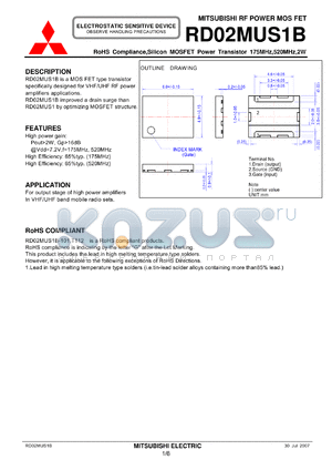 RD02MUS1B datasheet - Silicon MOSFET Power Transistor 175MHz,520MHz,2W