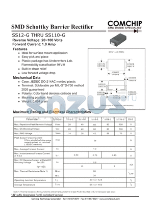 SS110-G datasheet - SMD Schottky Barrier Rectifier