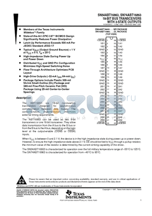SN54ABT16863WD datasheet - 18-BIT BUS TRANSCEIVERS WITH 3-STATE OUTPUTS