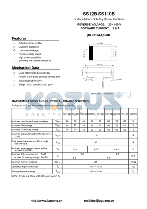 SS110B datasheet - Surface Mount Schottky Barrier Rectifiers