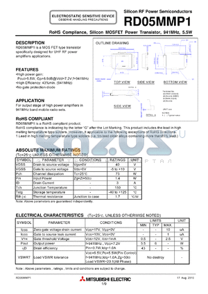 RD05MMP1_10 datasheet - RoHS Compliance, Silicon MOSFET Power Transistor, 941MHz, 5.5W
