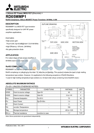 RD05MMP1_11 datasheet - RoHS Compliance, Silicon MOSFET Power Transistor, 941MHz, 5.5W