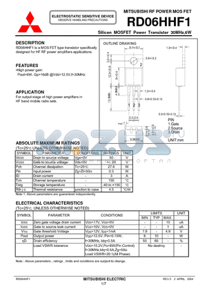 RD06HHF1 datasheet - Silicon MOSFET Power Transistor 30MHz,6W