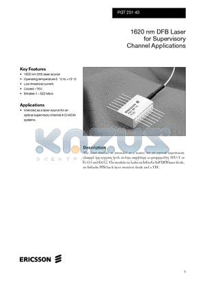 PGT20140 datasheet - 1620 nm DFB Laser for Supervisory Channel Applications