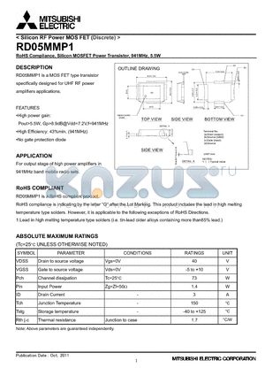 RD05MMP1 datasheet - RoHS Compliance, Silicon MOSFET Power Transistor, 941MHz, 5.5W