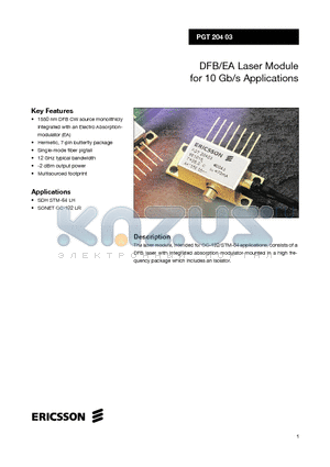 PGT20403 datasheet - DFB/EA Laser Module for 10 Gb/s Applications