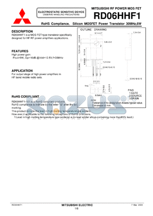 RD06HHF1_08 datasheet - RF POWER MOS FET Silicon MOSFET Power Transistor 30MHz,6W