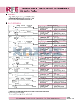 SS113 datasheet - TEMPERATURE COMPENSATING THERMISTORS SS Series: Probes