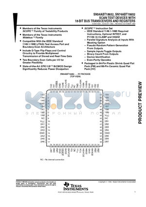 SN54ABT18652HV datasheet - SCAN TEST DEVICES WITH 18-BIT BUS TRANSCEIVERS AND REGISTERS