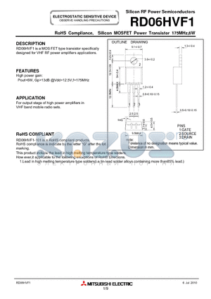 RD06HVF1 datasheet - RoHS Compliance, Silicon MOSFET Power Transistor 175MHz,6W