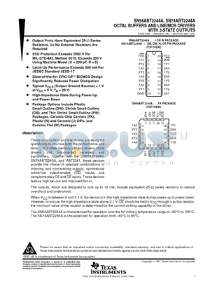 SN54ABT2244AW datasheet - OCTAL BUFFERS AND LINE/MOS DRIVERS WITH 3-STATE OUTPUTS