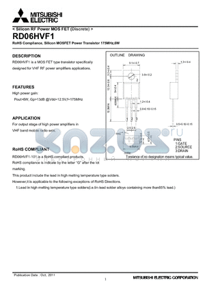 RD06HVF1_11 datasheet - RoHS Compliance, Silicon MOSFET Power Transistor 175MHz,6W