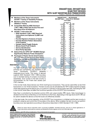 SN54ABT18640WD datasheet - SCAN TEST DEVICES WITH 18-BIT INVERTING BUS TRANSCEIVERS