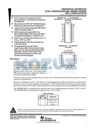 SN54ABT2245W datasheet - OCTAL TRANSCEIVERS AND LINE/MOS DRIVERS WITH 3-STATE OUTPUTS