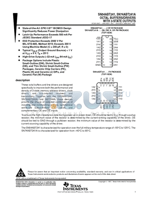 SN54ABT241FK datasheet - OCTAL BUFFERS/DRIVERS WITH 3-STATE OUTPUTS