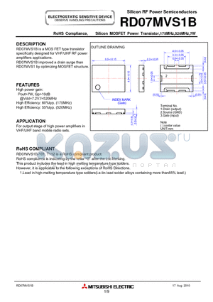 RD07MVS1B datasheet - RoHS Compliance, Silicon MOSFET Power Transistor,175MHz,520MHz,7W