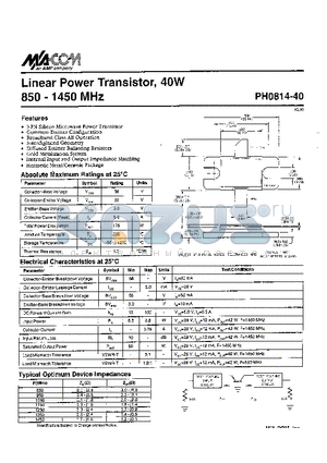 PH0814-40 datasheet - Linear Power Transistor, 40W 850 - 1450 MHz