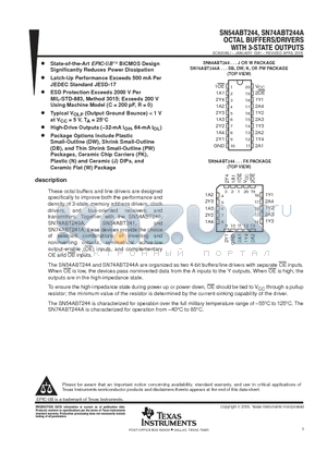 SN54ABT244W datasheet - OCTAL BUFFERS/DRIVERS WITH 3-STATE OUTPUTS