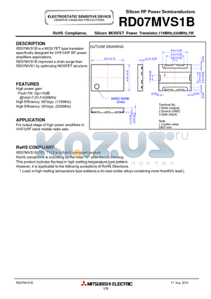 RD07MVS1B_10 datasheet - RoHS Compliance, Silicon MOSFET Power Transistor,175MHz,520MHz,7W