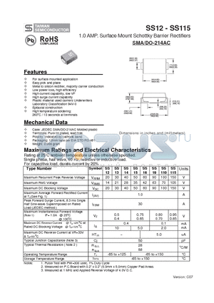 SS12 datasheet - 1.0 AMP. Surface Mount Schottky Barrier Rectifiers