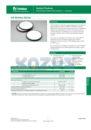 V661CA60 datasheet - High Energy Industrial Disc Varistors > CA Series