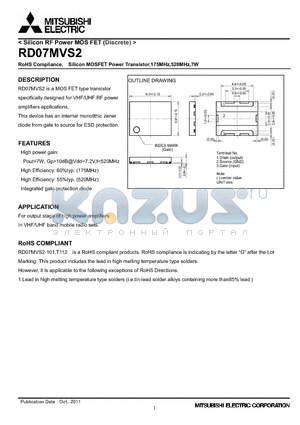 RD07MVS2_11 datasheet - RoHS Compliance, Silicon MOSFET Power Transistor,175MHz,520MHz,7W