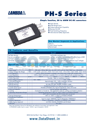 PH100S280-15 datasheet - Simple function, 50 to 600W DC-DC converters