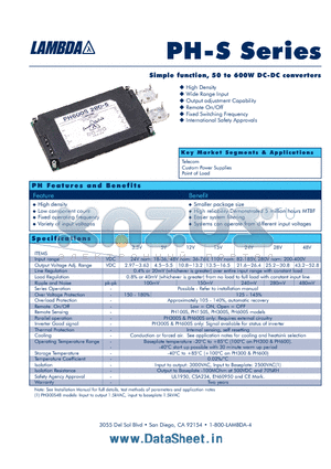 PH100S48-12 datasheet - Simple function, 50 to 600W DC-DC converters