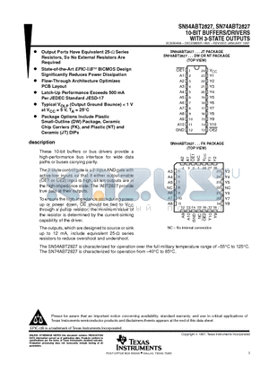 SN54ABT2827FK datasheet - 10-BIT BUFFERS/DRIVERS WITH 3-STATE OUTPUTS