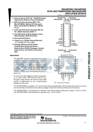 SN54ABT2952 datasheet - OCTAL BUS TRANSCEIVERS AND REGISTERS WITH 3-STATE OUTPUTS