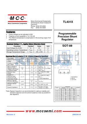 TL431X datasheet - Programmable Precision Shunt Regulator