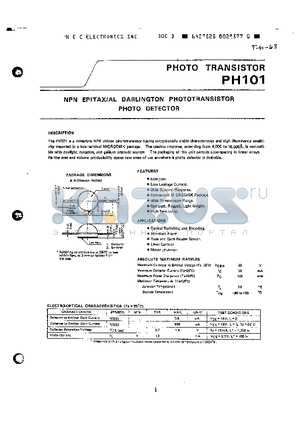 PH101 datasheet - NPN EPITXIAL DARLINGTON PHOTOTRANSISTOR PHOTO DETECTOR