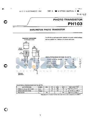 PH103 datasheet - DARLINGTON PHOTO TRANSISTOR