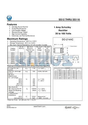 SS12 datasheet - 1 Amp Schottky Rectifier 20 to 100 Volts