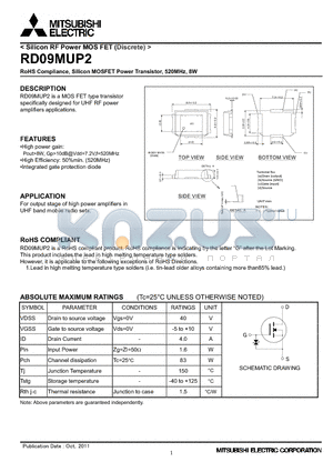 RD09MUP2_11 datasheet - RoHS Compliance, Silicon MOSFET Power Transistor, 520MHz, 8W