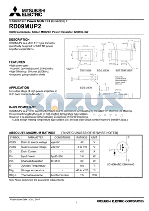 RD09MUP2 datasheet - RoHS Compliance, Silicon MOSFET Power Transistor, 520MHz, 8W