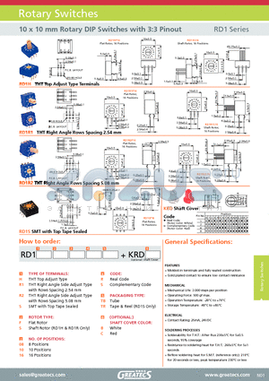 RD1 datasheet - 10 x 10 mm Rotary DIP Switches with 3:3 Pinout