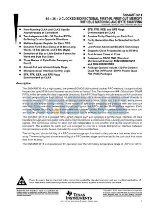 SN54ABT3614HFP datasheet - 64  36  2 CLOCKED BIDIRECTIONAL FIRST-IN, FIRST-OUT MEMORY WITH BUS MATCHING AND BYTE SWAPPING