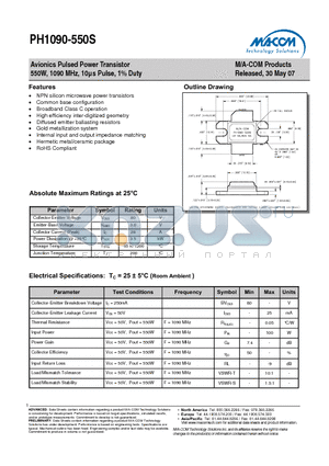 PH1090-550S datasheet - Avionics Pulsed Power Transisitor