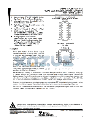 SN54ABT374 datasheet - OCTAL EDGE-TRIGGERED D-TYPE FLIP-FLOPS WITH 3-STATE OUTPUTS