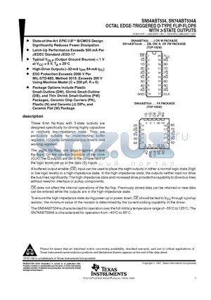 SN54ABT534FK datasheet - OCTAL EDGE-TRIGGERED D-TYPE FLIP-FLOPS WITH 3-STATE OUTPUTS