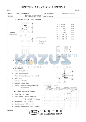 SS1205220ML datasheet - SHIELDED SMD POWER INDUCTOR