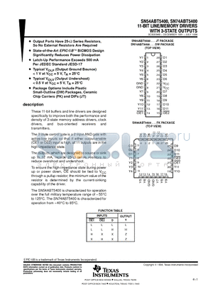 SN54ABT5400 datasheet - 11-BIT LINE/MEMORY DRIVERS WITH 3-STATE OUTPUTS